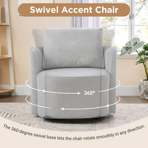 English Elm 360° Swivel Chair - Stylish Grey Upholstered Barrel Armchair For Living Room, Office, And Hotels N719P272681E