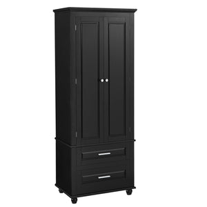 English Elm Tall Slim Storage Cabinet with Adjustable Shelves, 2 Drawers & Doors, Anti-Tip Design for Bathroom Black WF299284AAB