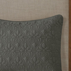 JLA Home Madison Park - 3 Madison Park Quebec Quilted Bedspread Set with Split-Corner Pleats, Box Stitching & Antimicrobial Protection Dark Grey MP13-6474