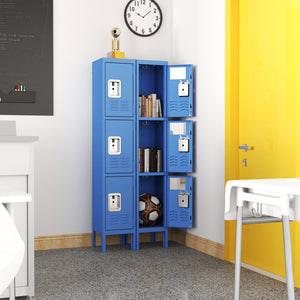 English Elm 66"H Metal Lockers 3-Door Blue with Ventilation, Mirrors & Anti-Pry Locks for Gym Office School Home Garage T2398P342713