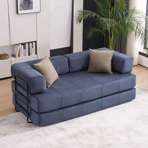 English Elm Folding Sofa Bed with Corduroy Cover, 78.5" Convertible Futon Couch, No-Assembly Foam Spring Mattress, Compact Sleeper for Living Room Blue W2915P276732