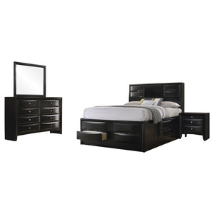 English Elm Isabel California King Storage Bed Set with Paneled Headboard in Matte Black Wood B062S00782