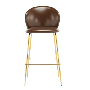 English Elm Christopher Knight Home® - Kira Upholstered Bar Stool Set of 2 — Stylish Low-Back Counter Seating with Cushioned Fabric and Metal Frame for Comfort and Stability Dark Brown,Gold N775P263305D