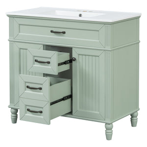 English Elm 36 Inch Bathroom Vanity with Ceramic Sink, Durable MDF & Solid Wood Frame, Soft-Close Doors, Luxe Handles, Ample Organized Storage, Modern Freestanding Design Green N725P314034F