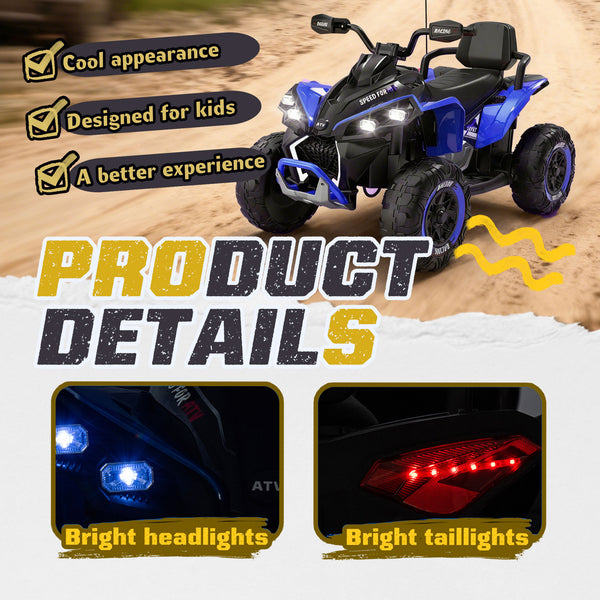 English Elm 24v Kids Electric Atv Xxxl Off-road Ride on with Remote Parental Control and Bluetooth Blue W1578P228313