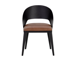 Sunpan Dezirae Dining Chair - Stylish Curved Back Design with Genuine Leather Seat and Iron Legs, Handcrafted Black / Cognac Leather