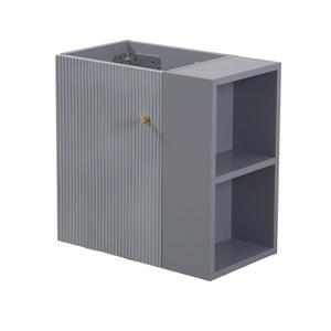 English Elm 21.6" Wall Mounted Matte Grey Vanity Base with Open Shelf and Gold Accent Hardware W1920P446811