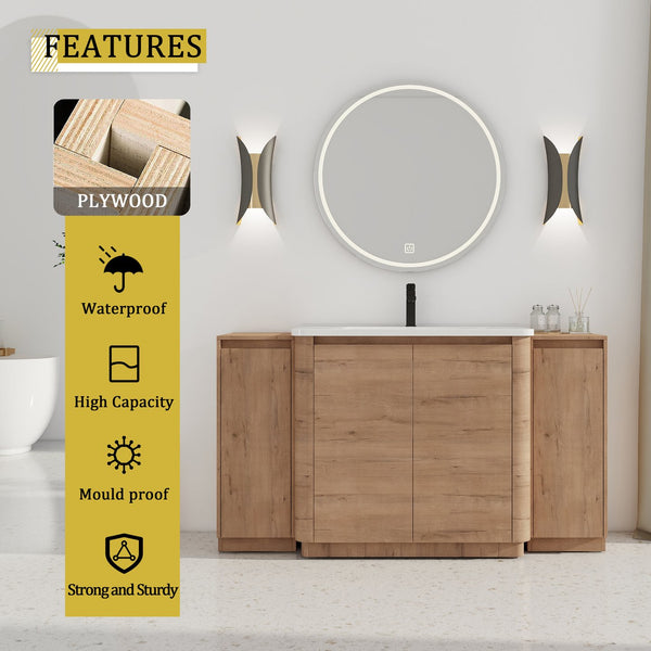English Elm 60" Freestanding Double Sink Bathroom Vanity with Soft-close Doors and Three Drawers W999S00514