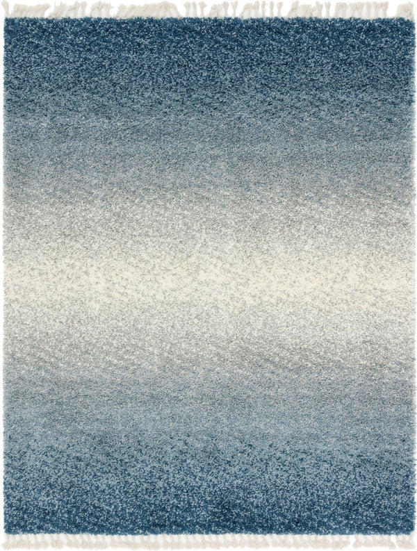 Unique Loom Hygge Shag Gradient Machine Made Gradient Rug Blue, Beige/Ivory 8' 0" x 10' 0"