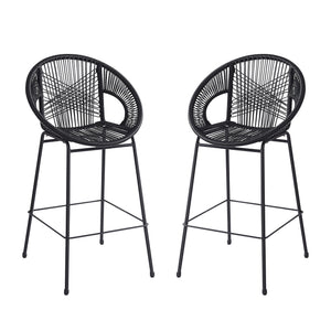 English Elm Christopher Knight Home® - Ferrara Outdoor Faux Wicker Barstool Set of 2 — Ergonomic PE Rattan Seating with Iron Frame, Durable Black N775P266222B