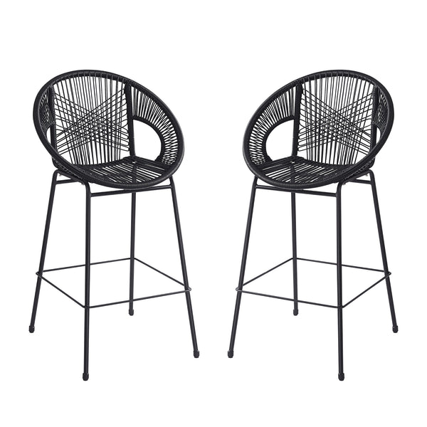 English Elm Christopher Knight Home® - Ferrara Outdoor Faux Wicker Barstool Set of 2 — Ergonomic PE Rattan Seating with Iron Frame, Durable Black N775P266222B