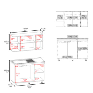 English Elm Elica Two-Piece Kitchen Cabinet Set in Kronos White — Upper Double Doors, Lower Storage & Prep Surface B070S00394