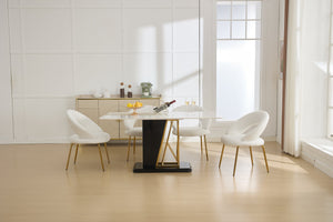 English Elm 061-Set Of 1 Cozy Teddy Fabric Dining Chair With Curved Backrest & Chic Gold Legs For Modern Spaces W527P255479