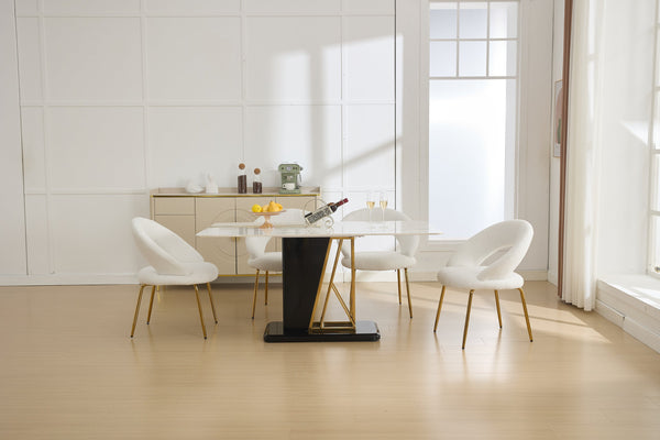 English Elm 061-Set Of 1 Cozy Teddy Fabric Dining Chair With Curved Backrest & Chic Gold Legs For Modern Spaces W527P255479