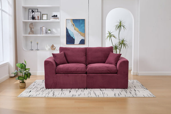English Elm UNITED Cloud Couch Modular Sectional Sofa with Corduroy Cover, Ergonomic 2-Seater, No Assembly Needed WINE RED W1568P371121