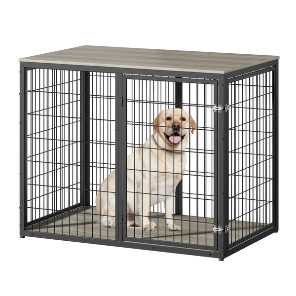 English Elm 47'' Furniture Style Dog Crate with 3 Doors Large Breed Cabinet Side Table Grey W1820P356886