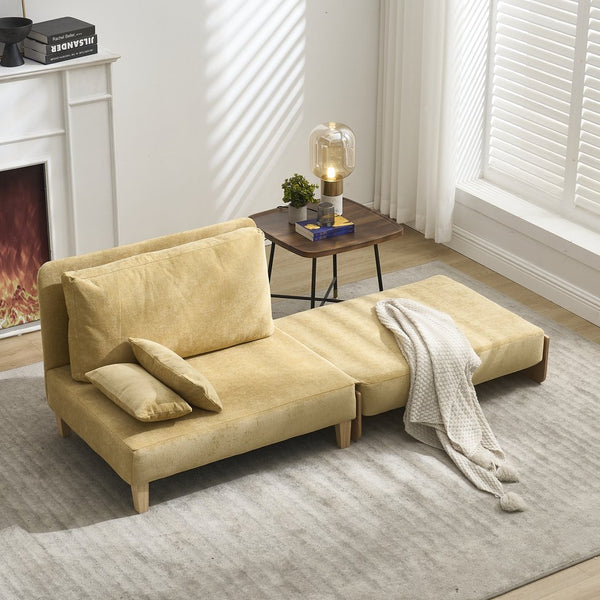 English Elm Foldable mid-century sleeper sofa bed recliner 3-in-1 convertible for small spaces with pillows and storage Mustard yellow W395P290559