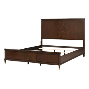 English Elm Transitional Queen Panel Bed Burl Veneer Headboard with Led and Gold Arrow Feet B2741S00795