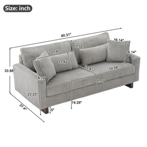 English Elm Modern Corduroy Upholstered Loveseat Sofa with Pocket Springs and Four Accent Pillows Grey N763S000040E