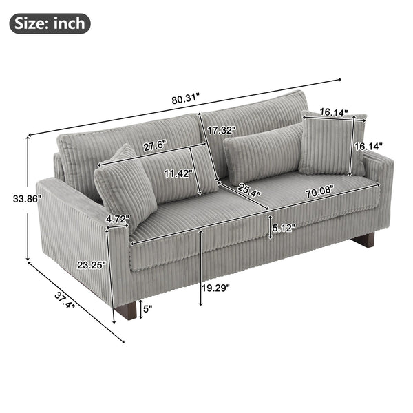 English Elm Modern Corduroy Upholstered Loveseat Sofa with Pocket Springs and Four Accent Pillows Grey N763S000040E