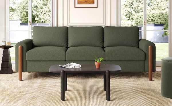 English Elm Christopher Knight Home® - 83.86" 3-Seater Sofa in Teddy Velvet with Curved Armrests & Solid Wood Legs, Plush Durable Comfort Green N765P331021N