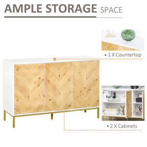 English Elm HOMCOM Rustic Chevron 3-Door Sideboard Buffet with Push-Open Doors, Adjustable Shelves & Metal Legs Natural W2225P217405