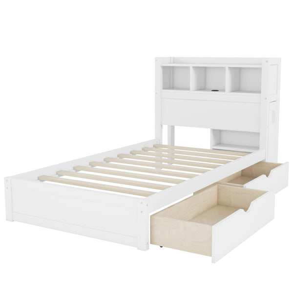 English Elm Twin Wood Storage Bed with Led Headboard Drawers and Pull Out Cabinet for Kids White W2593S00048