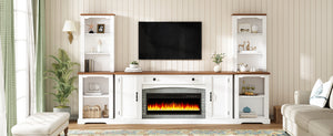 English Elm 3-piece Farmhouse Entertainment Center with Curved Cabinets Walnut Mdf Modular Living Room White N721S000072K