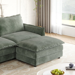 English Elm Corduroy 3-Seater Oversized Sofa With Movable Footrests - Cozy Green Upholstery For Modern Living W834S00441