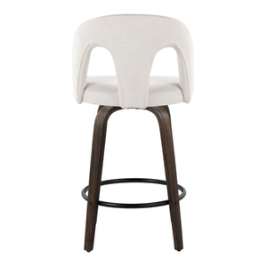 English Elm Fixed-height Swivel Counterstools with Bentwood Legs and Padded White Seats Set of 2 B202S01786