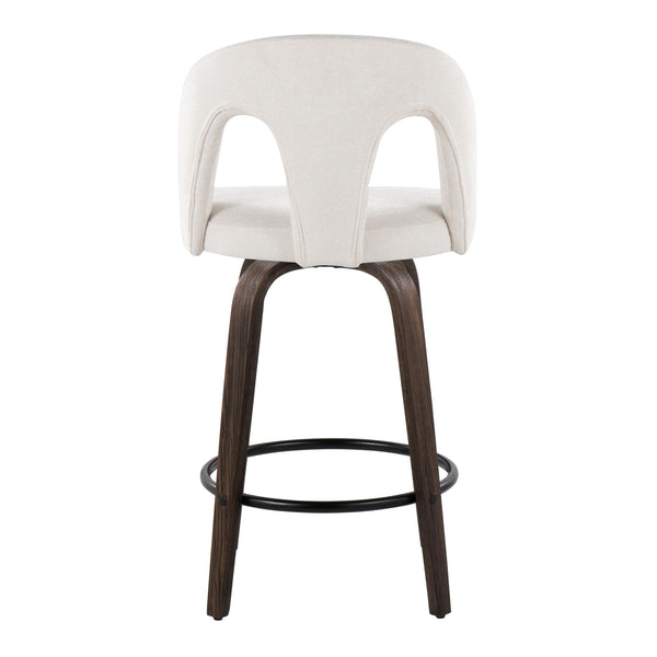 English Elm Fixed-height Swivel Counterstools with Bentwood Legs and Padded White Seats Set of 2 B202S01786