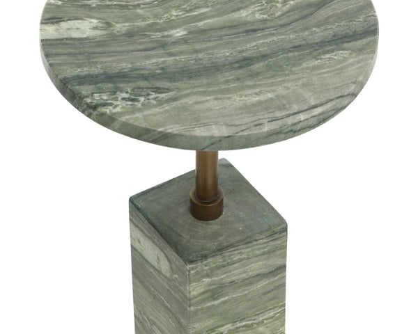 Sunpan MIZANI End Table - Sculptural Concrete Design with Dark Marble Look and Antique Brass Finish Green 112722
