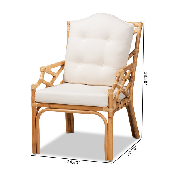 English Elm Modern Bohemian Rattan Accent Chair with Woven Backrest and White Upholstered Seat B2750P470028
