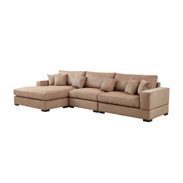 English Elm 148.03'' Mid Century Modern 4 Seat Sectional Sofa with Reversible Chaise for Living Room Brown W876S00328
