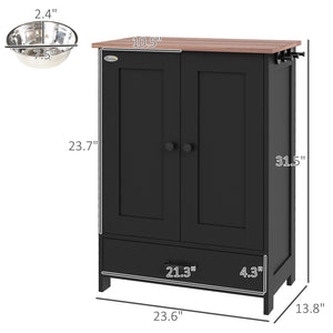 English Elm PawHut Elevated Dog Feeding Station with Hidden Bowls, Storage Cabinet, Adjustable Heights & Hooks Black W2225P200365