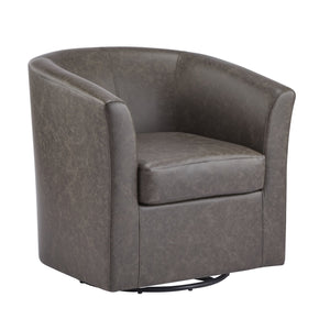 English Elm Christopher Knight Home® - Wilmore Faux Leather Swivel Barrel Chair with 360° Rotation, Tub Design, Gold-Accent Finish, No Assembly Required Dark Brown 32 L x 30.75 W x 29 H N776P246091D