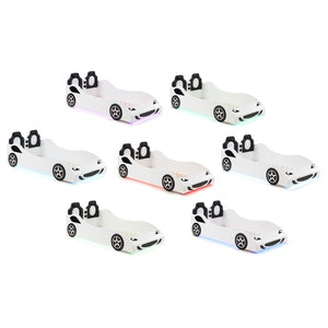 English Elm Solana Race Car Twin Bed with LED Underglow Lights, Padded Headboard, White Wood, Playful Design B062S01109
