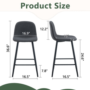 English Elm Modern Quilted Pu Leather Barstools Set of Two with Black Metal Legs for Kitchen Islands W1151P242028