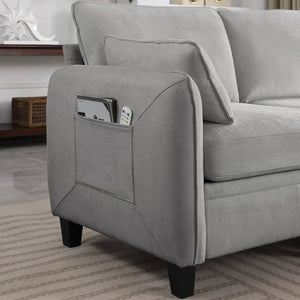 English Elm 102 Inch Linen Modular Sectional Sofa with Hidden Storage and Cloud Cushion Comfort Gray W1099S00212