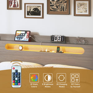English Elm Bed Frame King Size With Led Headboard, Usb Ports & Storage - Stylish, Noise-Free, Easy Assembly! W636P210859