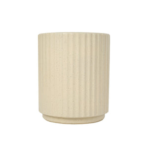 English Elm U_style Mgo Cylinder Accent Table Wave Ribbed Concrete Look Patio or Indoor Plant Stand Beige N711P422078A