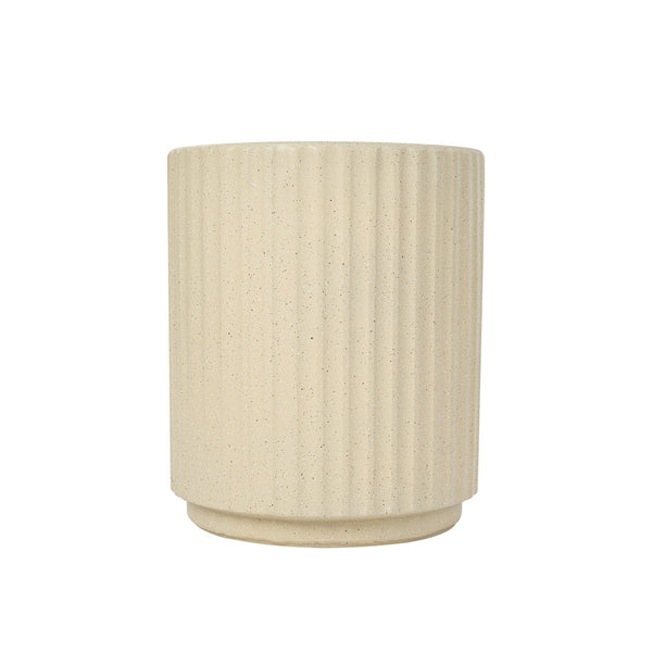 English Elm U_style Mgo Cylinder Accent Table Wave Ribbed Concrete Look Patio or Indoor Plant Stand Beige N711P422078A