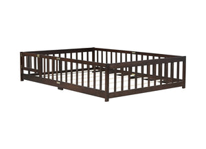 English Elm Full Size Rubberwood Floor Bed with Safety Guardrails and Latching Door for Toddlers Espresso W504P429302