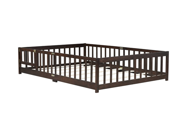 English Elm Full Size Rubberwood Floor Bed with Safety Guardrails and Latching Door for Toddlers Espresso W504P429302