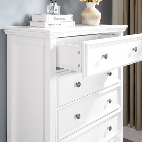 English Elm Modern 5 Drawers Dresser with Smooth Glide Drawers, Stylish Metal Handles & Unique Stable Feet Organizer for Bedroom and Living Room Storage (45.87"L x 20.08"W x 11.03"H) White W2275P149803