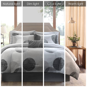 JLA Home Madison Park Essentials - 7 7 Piece Comforter Set with Cotton Bed Sheets, Geometric Circle Print, Antimicrobial OEKO-TEX Freshness 86 L x 68 W x 1.5H MPE10-005