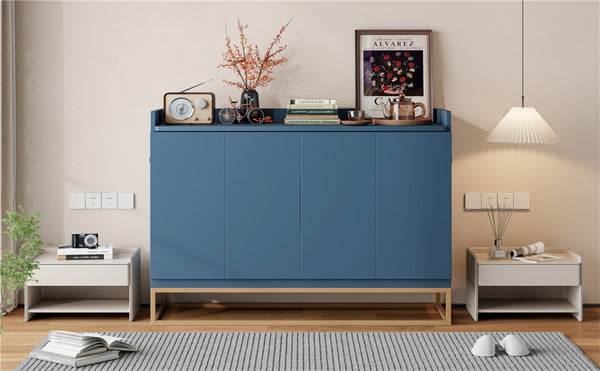 English Elm Queen Size Murphy Bed With Iron Legs, Modern Blue Finish, Space-Saving Design For Stylish Living N820S00035N-GIGA