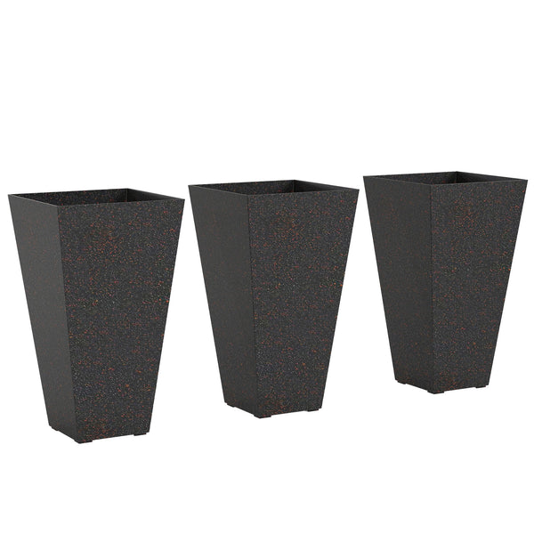 English Elm Set of 3 Tall Square Faux Marble Column Planters for Patio Entryway or Balcony Brown T3971P440164