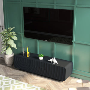 English Elm 58''tv Console Sculpted Spiral Wave Relief Walnut Mid-century Media Stand with Storage Black W2263P412355