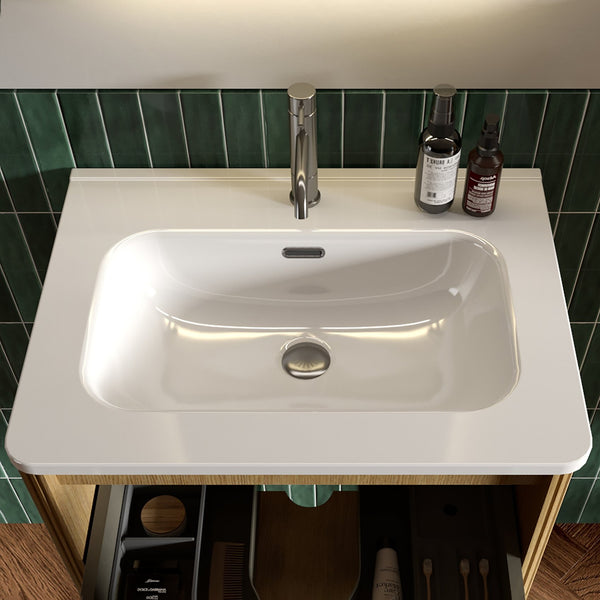 English Elm BB04-30-301, Glossy White Ceramic Integrated Basin with Rounded Edges Easy-Clean Stain-Resistant Finish W1865128406